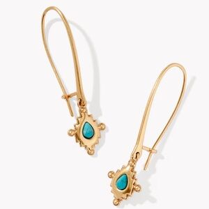 KS Yellow Rose Gold Wire Drop Earrings in Variegated Dark Teal Magnesite NWT